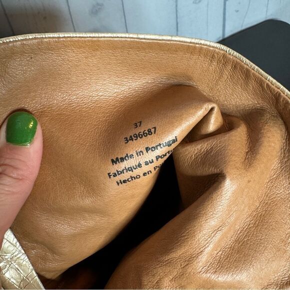 NEW Free People metallic gold crackle leather slouchy tall heel boots size 37 - Picture 10 of 13